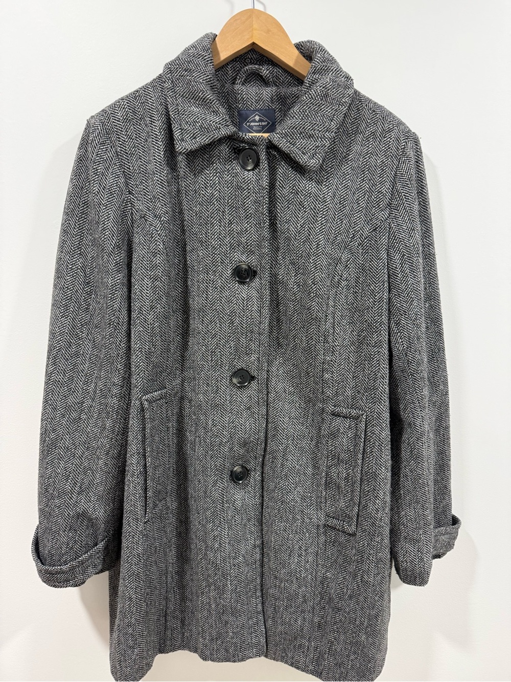 St.Johns Bay Women's Gray Herringbone Wool-Blend Coat